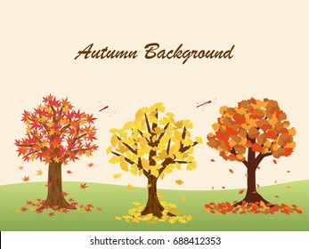 Autumn leaves trees vector illustration. maple tree, ginkgo tree