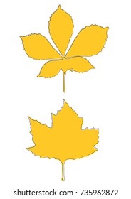 Autumn leaves of trees. Vector illustration. Yellow chestnut and oak leaves