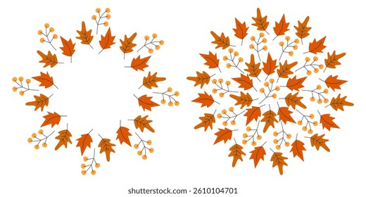 Autumn leaves and Twigs Circular Frame border and Background Texture Copy space Template idea Set