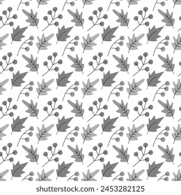 Autumn leaves and twigs Seamless pattern in grayscale Abstract background texture or wallpaper idea