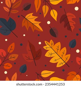 Autumn leaves. Vector fall seamless pattern. Autumn forest background for fabric, wallpaper and wrapping paper. Autumn season. Autumn vibes