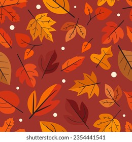 Autumn leaves. Vector fall seamless pattern. Autumn forest background for fabric, wallpaper and wrapping paper. Autumn season. Autumn vibes