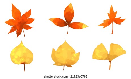 Autumn leaves in vector format painted with digital watercolors