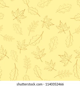 Autumn Leaves Vector Hand Drawn Seamless Pattern for Textile, Wrapping and Wallpaper Design.