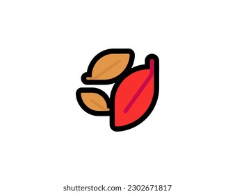 Icono del vector de hojas otoñales sobre un fondo blanco. Hojas caídas. Ilustración emoticona de Autumn Leaves. Emoticono vectorial de hojas otoñales aisladas