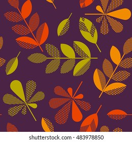 autumn leaves vector illustration abstract. seamless pattern with colorfull full leaf on darck black background