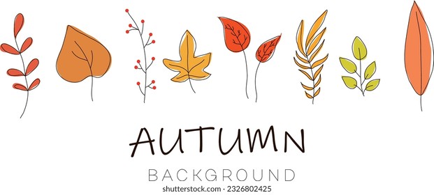 Autumn leaves vector illustration for design on white background in one line. hello autumn. Autumn mood greeting card poster template