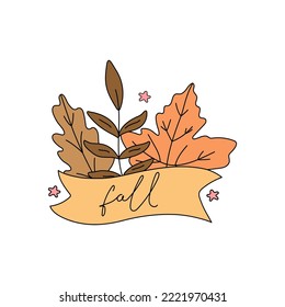 Autumn leaves. Vector isolated set of maple, oak and rowan leaves. Hand lettering Fall. Ideal for wallpaper, gift paper, pattern fills, web page background, fall greeting cards.