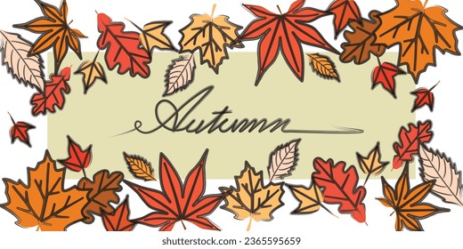 Autumn leaves vector. line drawing of autumn leaf. Autumn text font and leaves isolated on white background vector.