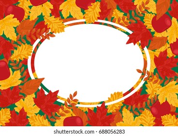 Autumn Leaves Vector Rectangle Banner Template - Leaves and Apples