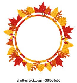 Autumn Leaves Vector Round Frame Template