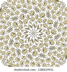 Autumn Leaves Vector Round Seamless Pattern Mandala