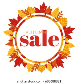 Autumn Leaves Vector Round Seasonal SALE Frame