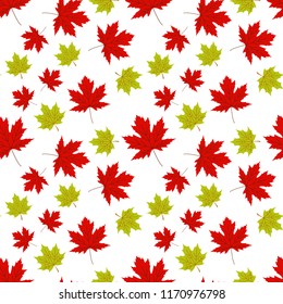 Autumn leaves vector seamless pattern on white background.