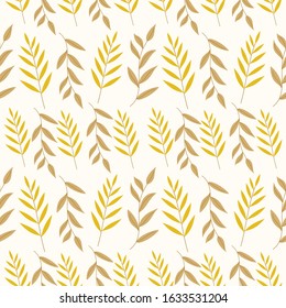 Autumn leaves vector Seamless pattern. Hand draw Leaf wallpaper with light background in flat design. Can be use for print, textile products ets.
