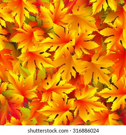 Autumn leaves vector seamless pattern with shadows and leaves