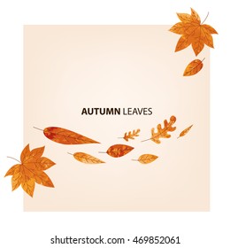 Autumn leaves vector set in flight. Yellow and red leaves on a beige background
