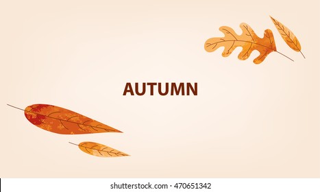Autumn leaves vector set in flight. Yellow and red leaves on a beige background