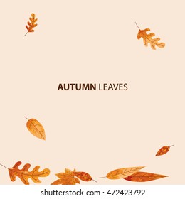 Autumn leaves vector set in flight. Yellow and red leaves on a beige background
