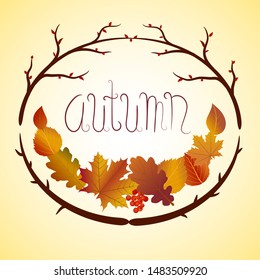 autumn leaves vector with word autumn surrounded with branches