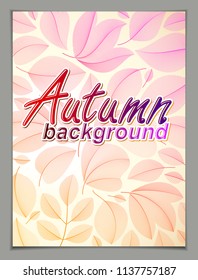 Autumn leaves vertical background, nature fall template for design banner, ticket, leaflet, card, poster with red and yellow floral elements. Sale, advertising poster, brochure or flyer design.
