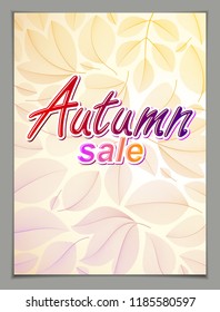 Autumn leaves vertical background, nature fall template for design banner, ticket, leaflet, card, poster with red and yellow floral elements. Sale, advertising poster, brochure or flyer design.