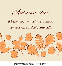 Autumn leaves. Vintage card. Seamless horizontal pattern.