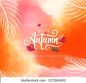 Autumn leaves watercolor background.thanksgiving day vector illustration