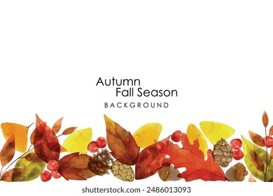 Autumn leaves watercolor frame. Vector illustration autumn leaves for fall autumn season concept Watercolor style. Watercolor border with fall leaves isolated on a white background.