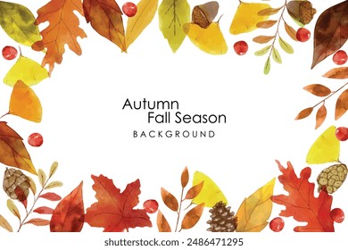 Autumn leaves watercolor frame. Vector illustration autumn leaves for fall autumn season concept Watercolor style. Watercolor border with fall leaves isolated on a white background.