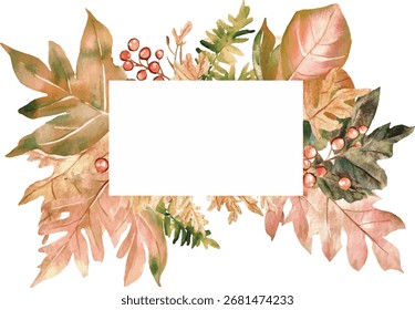 Autumn Leaves Watercolor Frame vector illustration