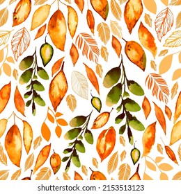 Autumn leaves watercolor seamless pattern. Vector illustration
