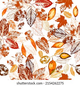 Autumn leaves watercolor seamless pattern. Vector illustration