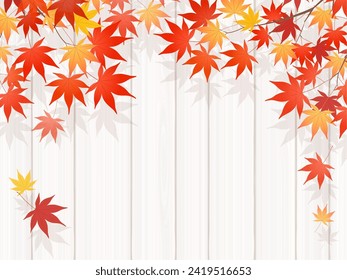 Autumn leaves and wood frame background