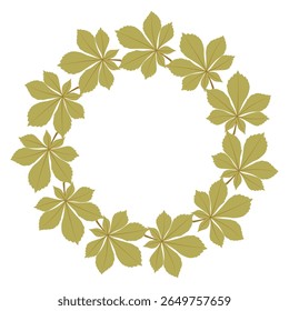 Autumn leaves wreath with chestnut leaves. Autumn circle frame. Wreath with foliage in autumn colors for fall season greeting card, invitation, postcard, poster, Thanksgiving, and Halloween design.