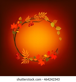 Autumn leaves wreath. Circle frame with red and yellow foliage.
