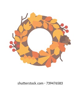 Autumn leaves wreath flat illustration