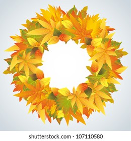 Autumn leaves wreath isolated, beautiful nature frame. Vector illustration.