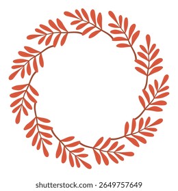 Autumn leaves wreath. Autumn red leaf circle frame. Wreath with foliage in autumn colors for fall season greeting card, invitation, postcard, poster, Thanksgiving, and Halloween design.
