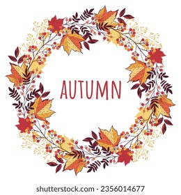 Autumn leaves wreath. Autumn vector illustration isolated on white background