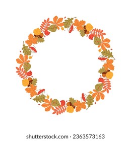 Las hojas del otoño son coronarias. Ilustración vectorial de otoño aislada en blanco para tu invitación a la boda, tarjeta de saludo, banner de venta a mitad de temporada. Ilustración vectorial plana