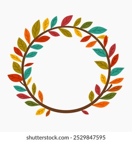 Autumn leaves wreath vector illustration isolated on white background