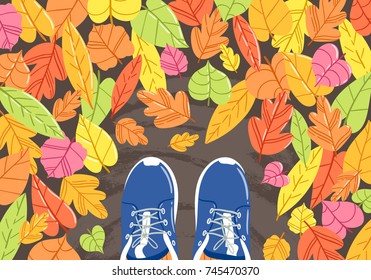 Autumn legs selfie, vector background illustration