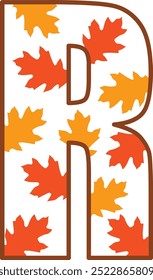 Autumn letter R design on plain white transparent isolated background for card, shirt, hoodie, sweatshirt, apparel, tag, mug, icon, poster or badge