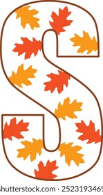 Autumn letter S design on plain white transparent isolated background for card, shirt, hoodie, sweatshirt, apparel, tag, mug, icon, poster or badge