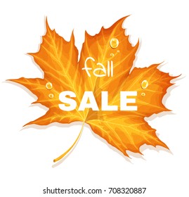 Autumn letter with yellow leaves. Fall sale vector background. Foliage lettering coupon design. Special offer illustration. Season discount poster. For t-shirt, fashion, prints, banner or packaging 