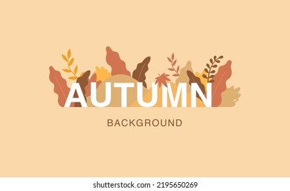 Autumn lettering banner. Trees and flowering plants are decorated. flat design style vector illustration.