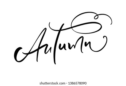 Autumn lettering calligraphy text isolated on white background. Hand drawn vector illustration. Black and white poster design elements
