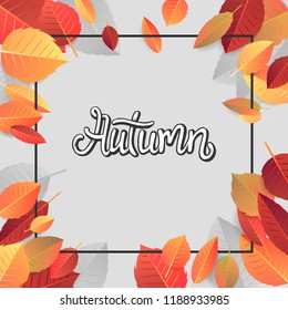 Autumn Lettering. Hand Written Typography on White Background. Vector Leaves Illustration for Your Design.