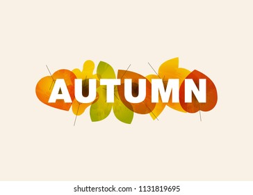 Autumn lettering illustration made from colorful leaves isolated on light background. Easy to use for print and web promotion.